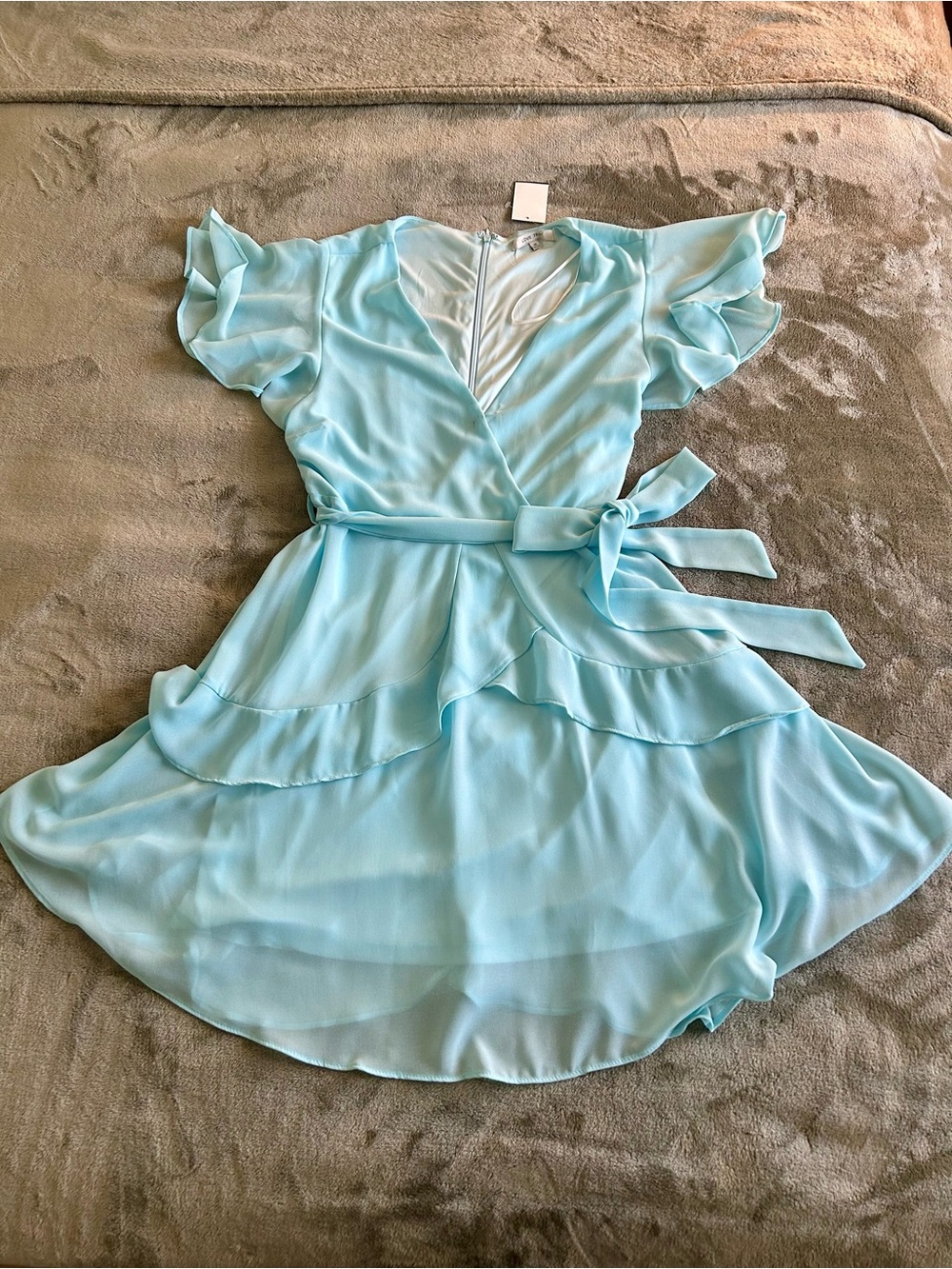 Love Tree Light Blue Ruffle Wrap Dress